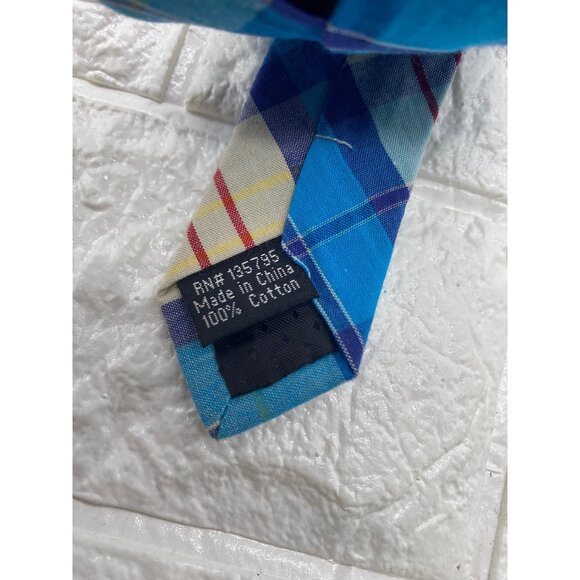 Skinny Tie Madness Mens Blue Plaid Cotton Necktie Counting Crowbars SKM2035 - Picture 3 of 10